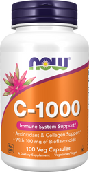 C-1000 de Now, vitamina C con 100 mg de bioflavonoides en 100 cápsulas vegetales, 100 días