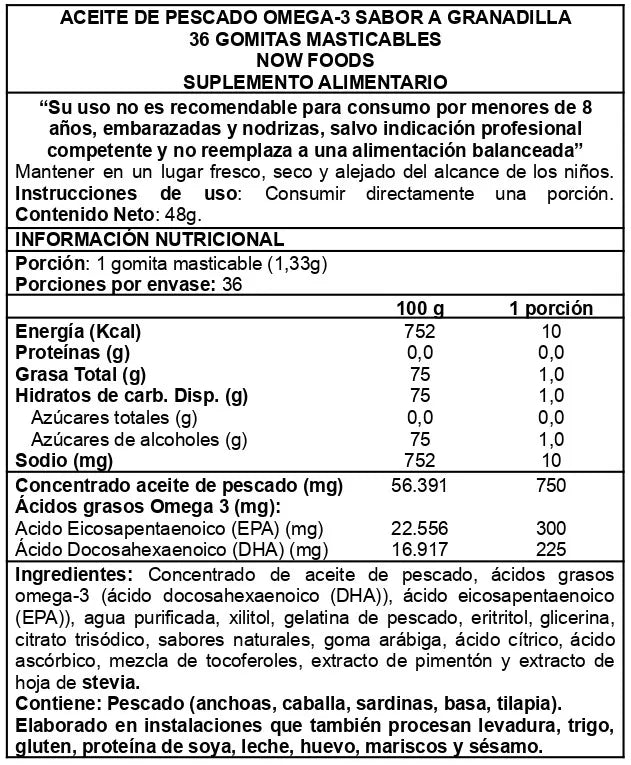 Omega 3 Fish Oil Gummies Sabor Maracuyá 36 Gomitas - Now