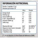 Tabla del Mag Max Brain: 2 cápsulas de 1,5 g, 30 porciones, 80 mg de magnesio y 3 de astaxantina