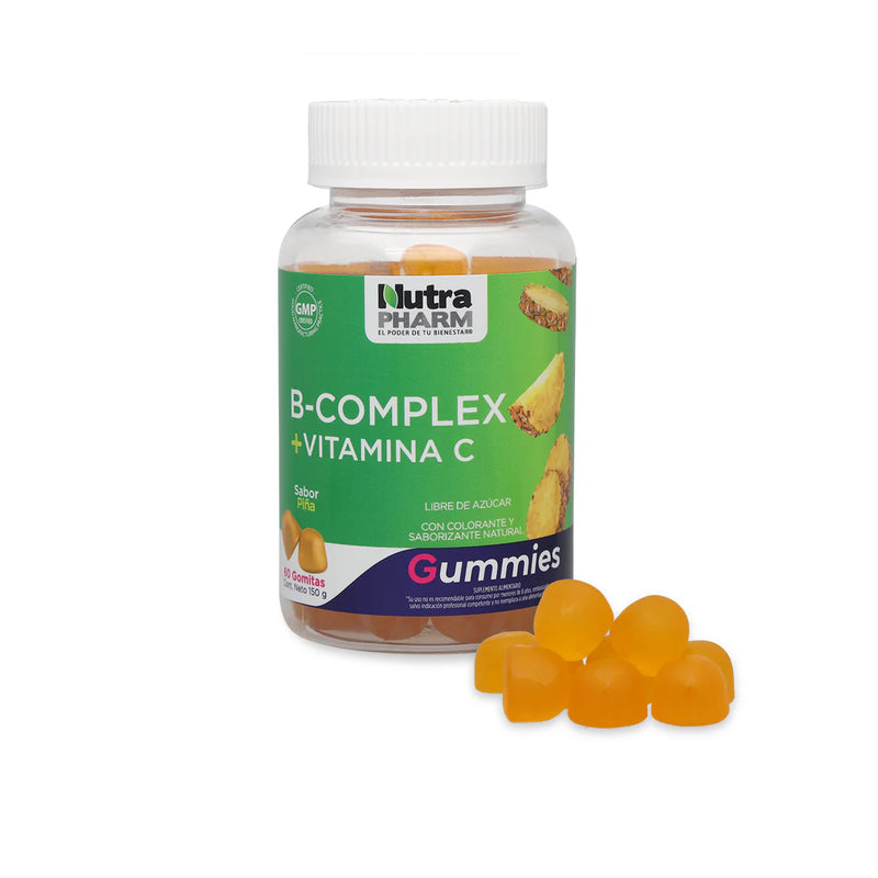 B Complex + Vitamina C Gummies Sabor Piña 60 Gomitas - Nutrapharm