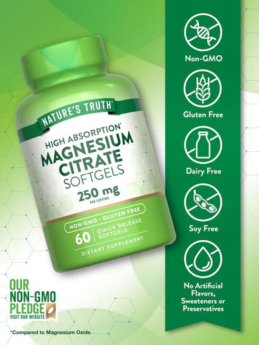 Citrato de Magnesio High Absorption 250mg 60 Cápsulas Blandas - Nature's Truth