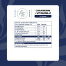 Tabla del Cranberry con vitamina C: porción de 2 cápsulas, 45 porciones, 755 mg de arándano y 100 de vitamina C