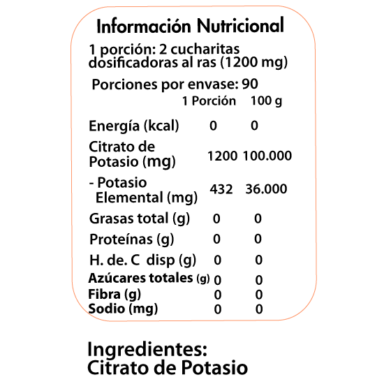 Citrato de Potasio en Polvo 1200mg 90 Porciones 108gr - Dulzura Natural