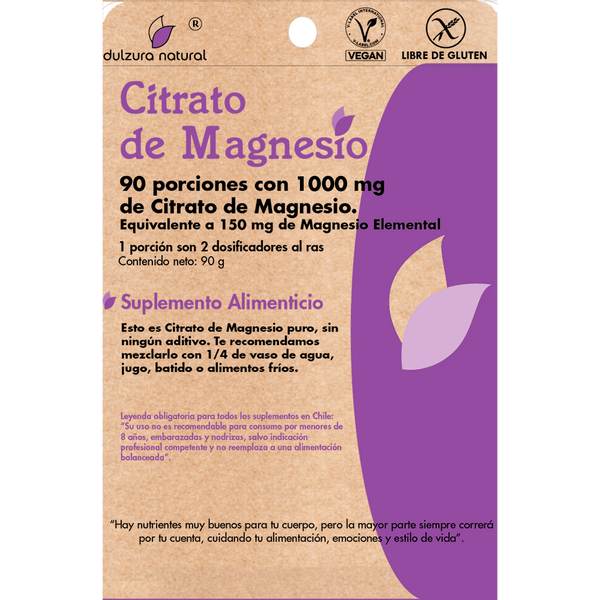 Citrato de Magnesio en Polvo 1000mg 90 Porciones 90gr - Dulzura Natural