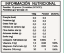 Tabla nutricional del Colágeno Hidrolizado en polvo: porción de 10 gramos, 30 porciones, 9,885 g de colágeno