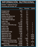 Tabla nutricional del Senior Vision: porción de 1 cápsula, 60 porciones, 25 mg de luteína y 5 mg de zeaxantina