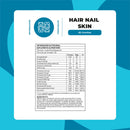 Tabla del Hair Nail Skin: porción de 2 gomitas, 30 porciones y 150 mcg de biotina