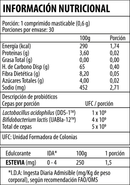 Tabla del Probiotix Kids & Teens: 1 comprimido masticable de 0,6 g, 30 porciones y 5 x 10⁹ UFC en 2 cepas
