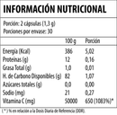 Tabla de la Vitamina C Liposomal: porción de 2 cápsulas, 30 porciones y 650 mg de vitamina C