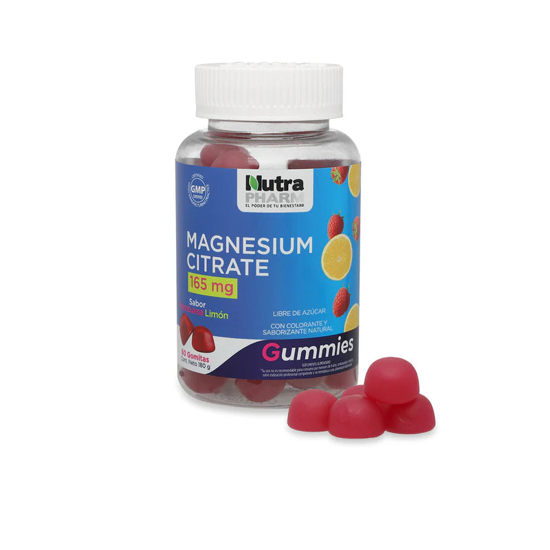 Citrato de Magnesio Gummies Frambuesa Limón 165mg 60 Gomitas - Nutrapharm