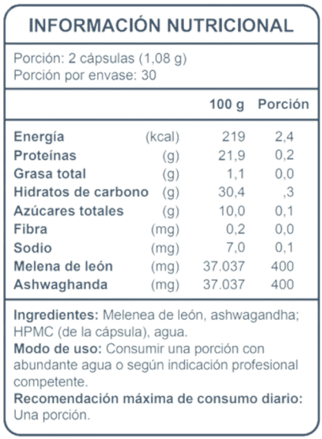 Melena de León + Ashwagandha 800mg 60 Cápsulas - FNL
