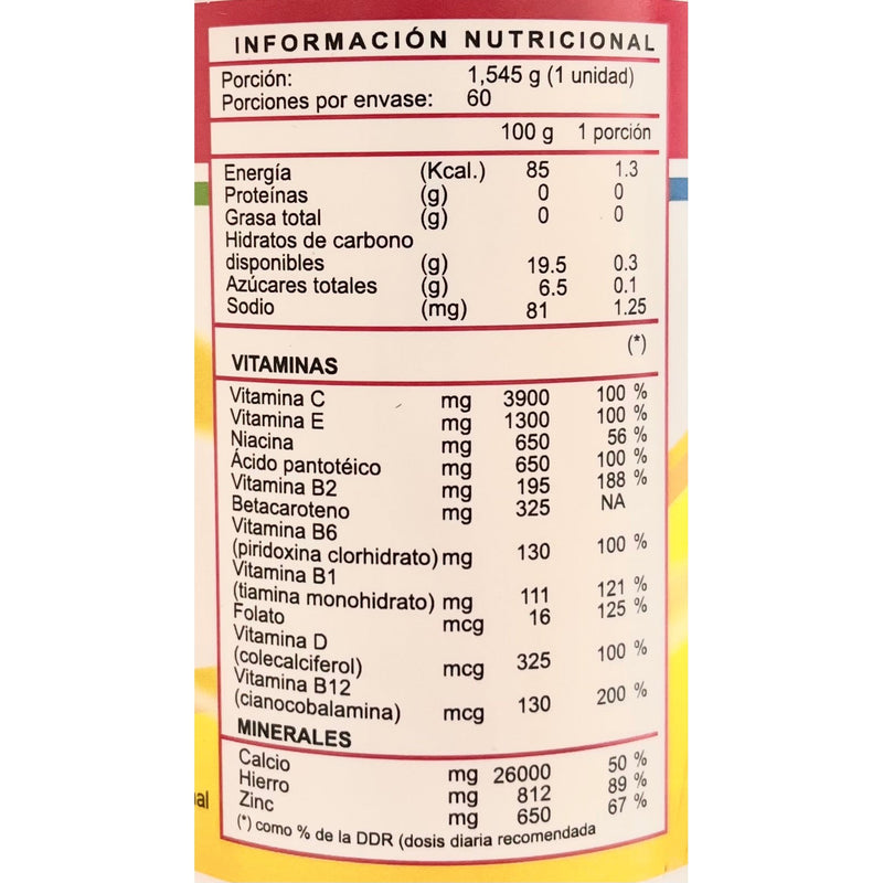 Multivitamínico con Calcio Hierro Zinc 60 Comp