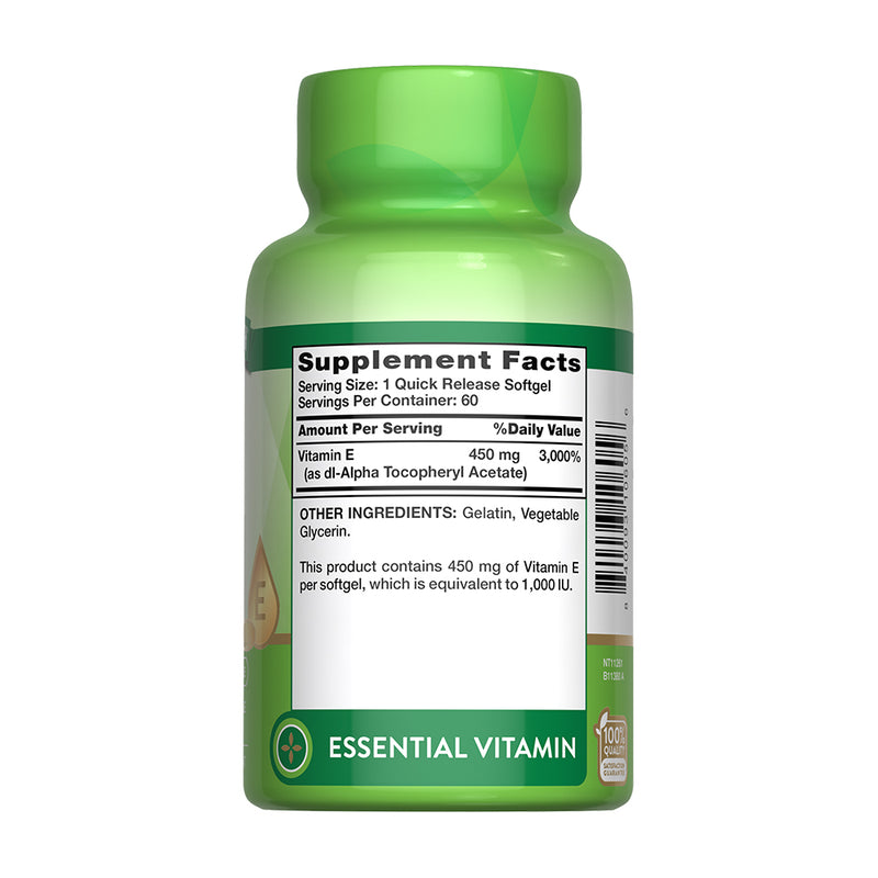Vitamina E High Potency 1000UI 450mg 60 Cápsulas Blandas - Nature's Truth