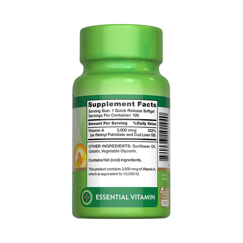 Vitamina A High Potency 10.000UI 3.000mcg 100 Cápsulas Blandas - Nature's Truth