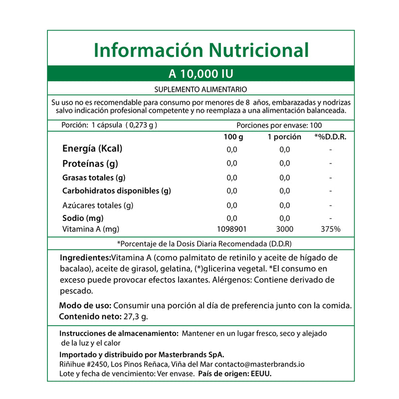 Vitamina A High Potency 10.000UI 3.000mcg 100 Cápsulas Blandas - Nature's Truth