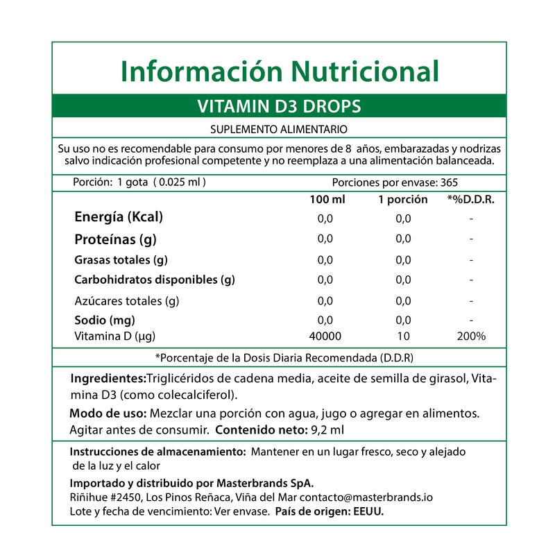 Vitamina D3 Líquida para Bebés 400UI (365 Gotas) 9.2ml - Nature's Truth