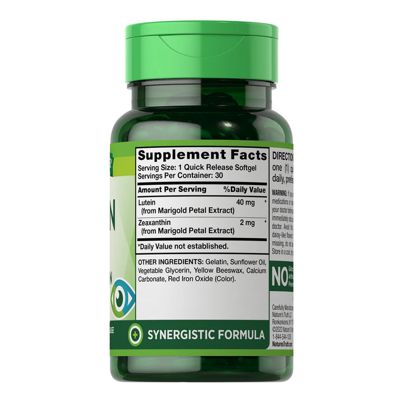 Luteína + Zeaxantina 40mg 30 Cápsulas Blandas - Nature's Truth