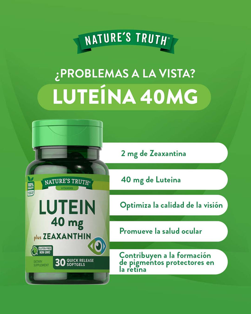 Luteína + Zeaxantina 40mg 30 Cápsulas Blandas - Nature's Truth