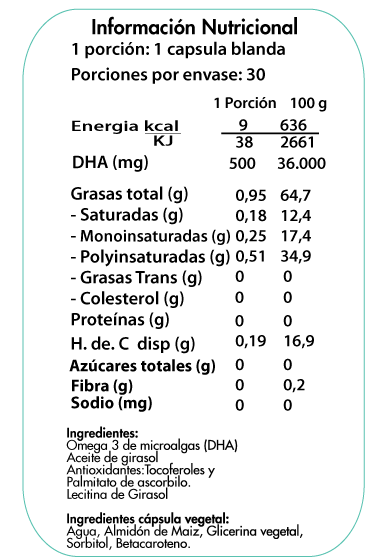 Omega 3 de Microalgas 500mg DHA 30 Caps - Dulzura Natural