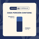 Cada porción de Colágeno Hidrolizado: 2 cápsulas con 430 mg de colágeno y 100 mg de vitamina C