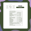 Tabla del Focus: porción de 2 cápsulas, 30 porciones, 400 mg de melena de león y 200 de magnesio L-treonato