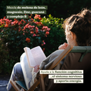 Mujer leyendo en un jardín junto al texto de la mezcla del Focus