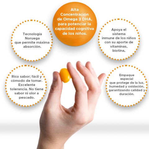 Omega UP DHA Multivits (DHA 220mg + Vitaminas B, C, D) Masticables Sabor Naranja Maracuyá 30 Softgels Masticables - Newscience