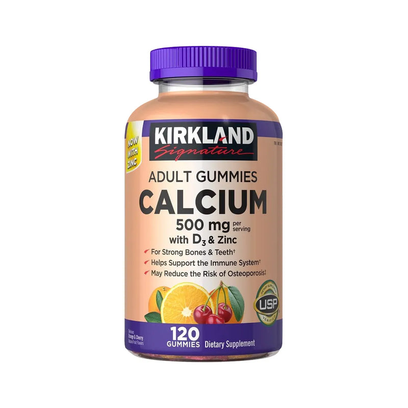 Adult Calcium Gummies 500mg (con D3 y Zinc) 180 Gomitas - Kirkland Signature