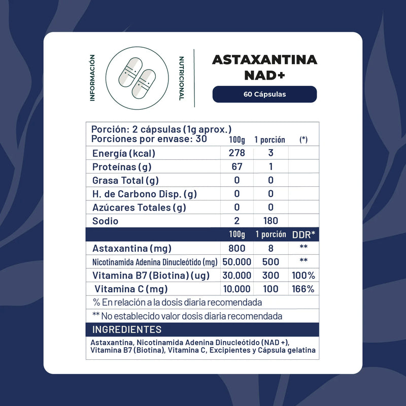 Astaxantina + NAD+ (con Biotina y Vitamina C) 610mg 60 Caps - Karun Life