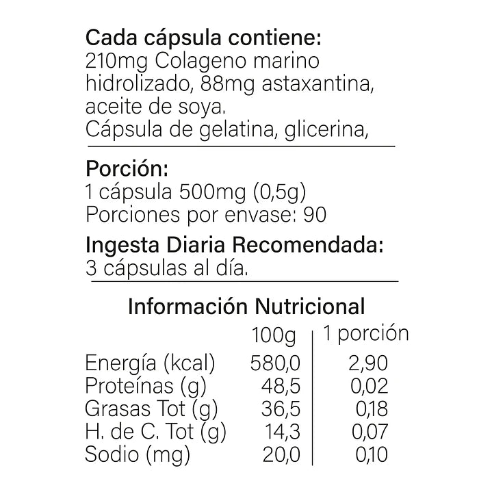 Astaxantina + Colágeno Marino 500mg 90 Cápsulas Blandas - Avanti