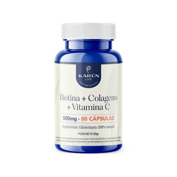 Biotina + Colágeno Hidrolizado + Vitamina C 500mg 60 Veg Caps - Karun Life