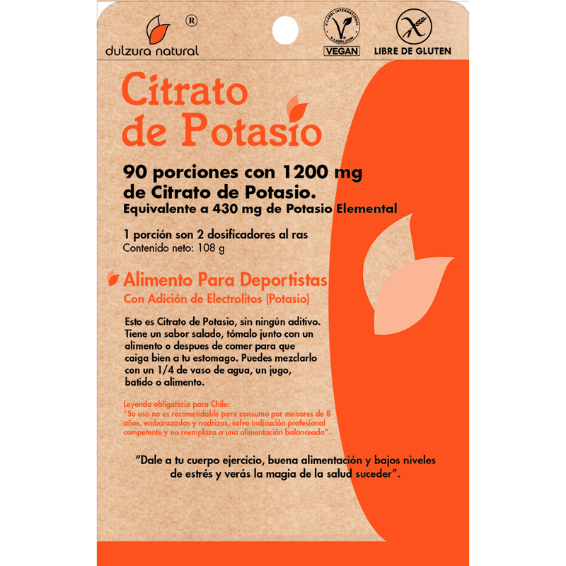 Citrato de Potasio en Polvo 1200mg 90 Porciones 108gr - Dulzura Natural