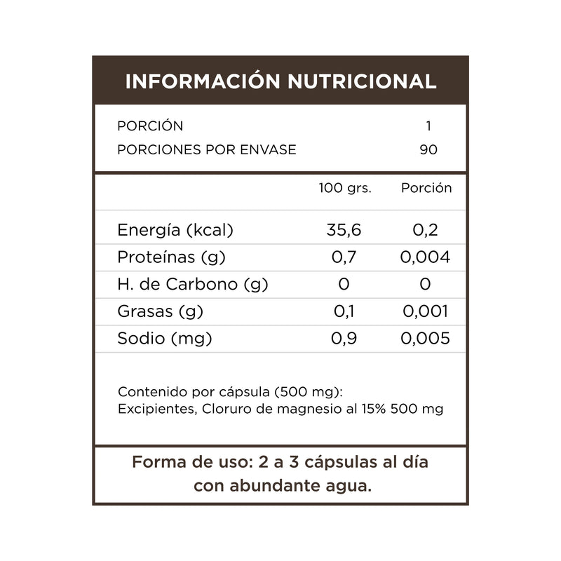 Cloruro de Magnesio 500mg 90 Caps - Karun Life