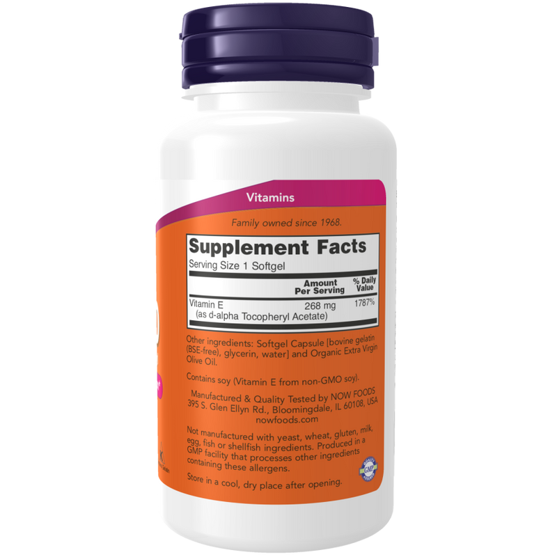 Vitamina E 400 IU D-Alpha Tocoferol 100 Softgels - Now