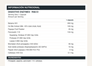 Tabla nutricional de las Enzimas Digestivas: 1 cápsula por porción, 200 mg de betaína HCl y 134 mg de pancreatina