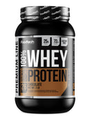 Tarro de Whey Protein Premium Line chocolate de Foodtech, 2 libras, 26 porciones y 25 g de proteína, sin lactosa