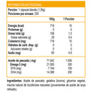 Tabla del Fish Oil de 200 cápsulas: 1 blanda de 1,39 g, 200 porciones, 100 mg de EPA y 200 de DHA