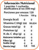 Tabla de la Vitamina C: 1 cucharita dosificadora de 500 mg, 120 porciones y 500 mg de vitamina C