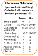 Tabla de la Vitamina D2 Vegana: porción dosificada de 65 mg, 125 porciones y 20 mcg (800 UI) de vitamina D2