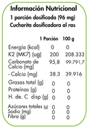 Tabla de la Vitamina K2: porción dosificada de 96 mg, 90 porciones y 200 mcg de K2 (MK-7)