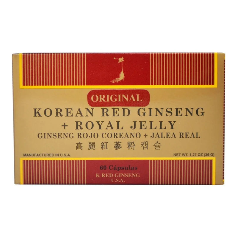 Ginseng Rojo Coreano + Jalea Real 500mg 60 Cápsulas - Korean Red Ginseng USA