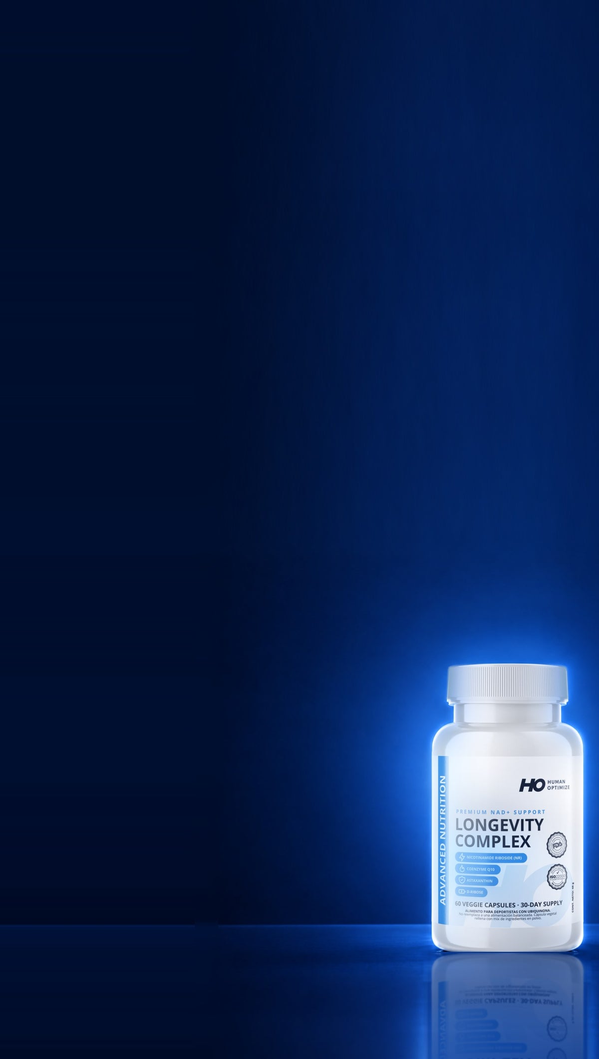Longevity Complex de Human Optimize sobre fondo azul