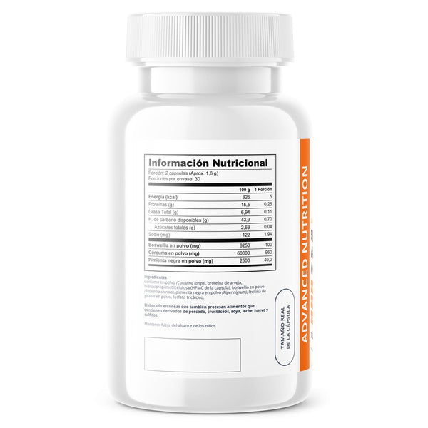 Cúrcuma + Pimienta Negra + Boswellia de Human Optimize, reverso