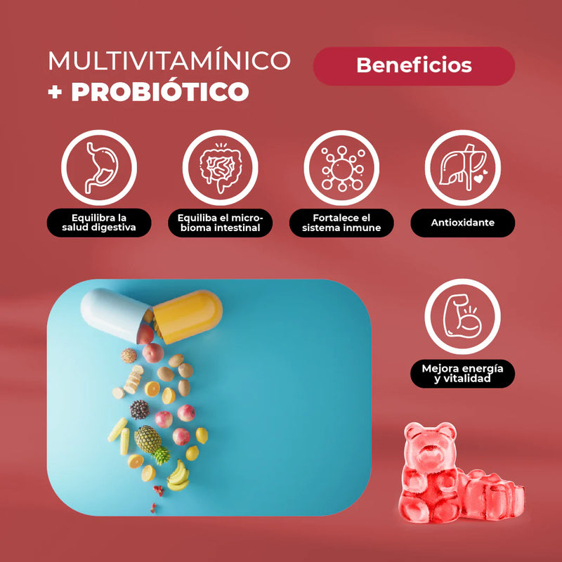 Multivitamínico + Biotina + Probióticos 60 Gomitas - Karun Life