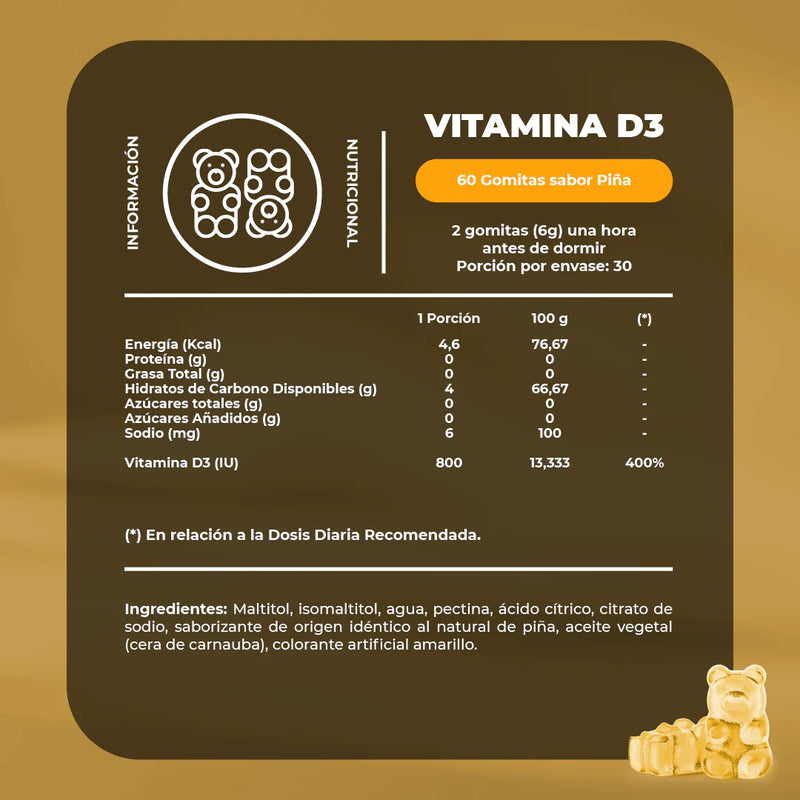 Vitamina D3 800UI Sabor Piña 60 Gomitas - Karun Life