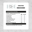 Tabla de la Creatina Micronizada: 1 medida dosificadora de 5 g, 60 porciones y 5 g de creatina