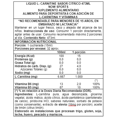 dosis diaria l carnitina L-Carnitina Líquida Sabor Cítrico 1000mg 473ml