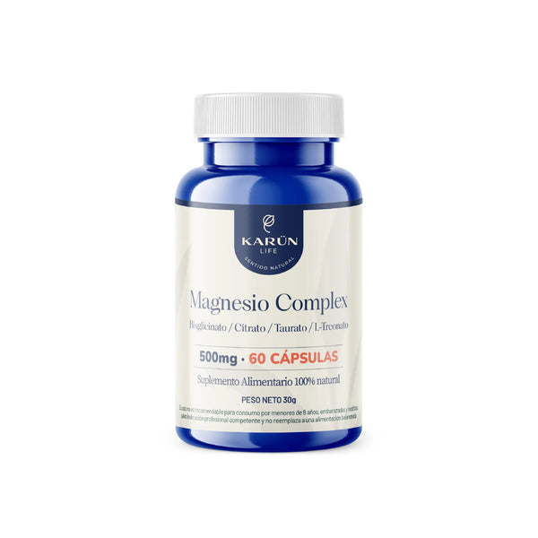 Magnesio Complex (Bisglicinato, Citrato, L-Treonato, Taurato y Vit B6) 500mg 60 Cápsulas  - Karun Life