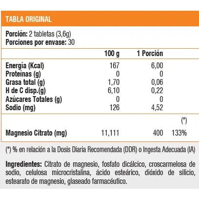 Citrato de Magnesio 400mg 60 Tabs - Sunvit Life