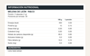 Tabla nutricional de la Melena de León: porción de 2 cápsulas de 1 g y 30 porciones por envase